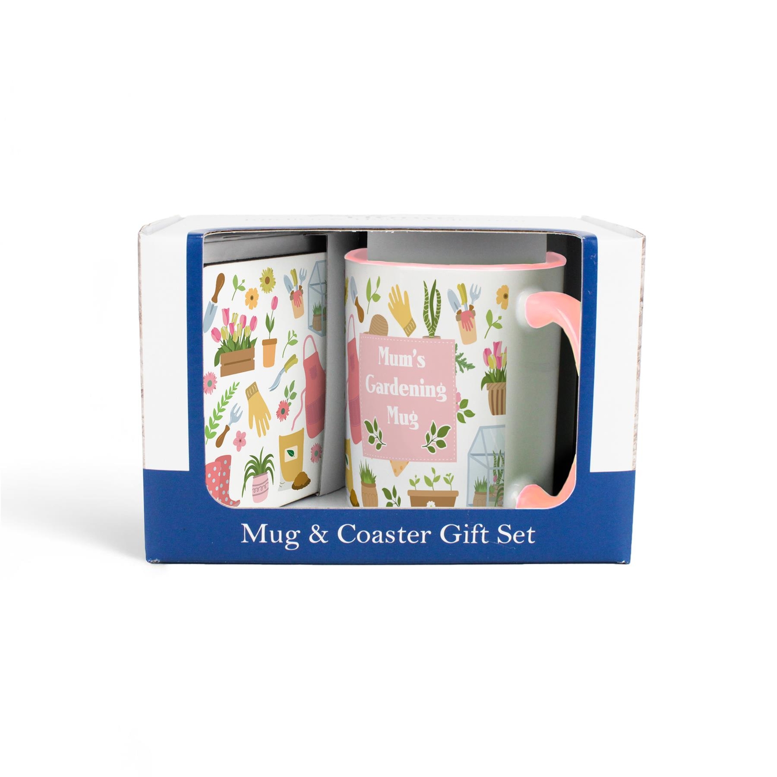 Mum's Gardening Mug & Coaster Gift Set - Pink Ceramic Cup Present for Mum