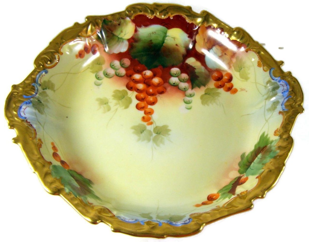 Pickard Coiffe Limoges Art Nouveau HP Autumn Currants Artist Signed Leon