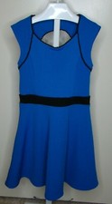 SALLY MILLER COUTURE Blue Keyhole Ribbed Sleeveless Girls Fit  Flare Dress M 10