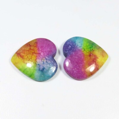 GLORIOUS!! Multi Solar Quartz Cabochon. Heart, 2Pcs Pair, 89cts Gemstone SO-563