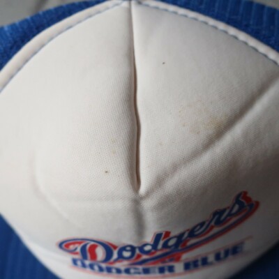 Vintage 80s Los Angeles Dodgers Mesh Trucker Snapback Hat Cap Blue