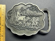 Western Stagecoach Belt Buckle Pewter Ornate N-B Vintage Excellent Condition