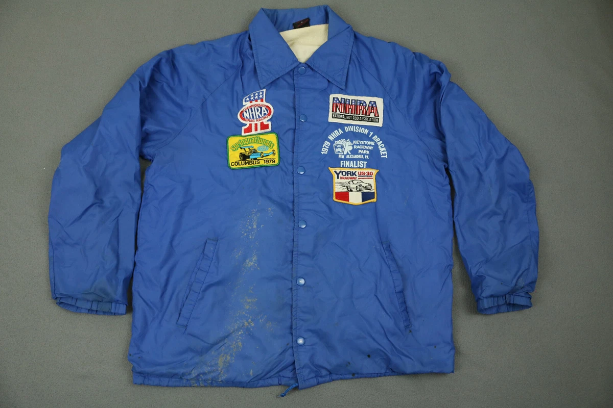 Vintage 70s NHRA Drag Racing Jacket w Patches Size L Large USA