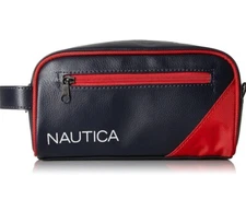 Nautica Top Zip Travel Kit Toiletry Bag Organizer Mens Navy/Red Small