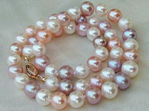 Charming 8-9mm Natural White Purple Pink Real South Sea Pearl Necklace 18"