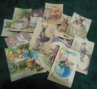 Set of 16 LARGE Vintage/Victorian Easter Egg old vintage postcard images Set # 3