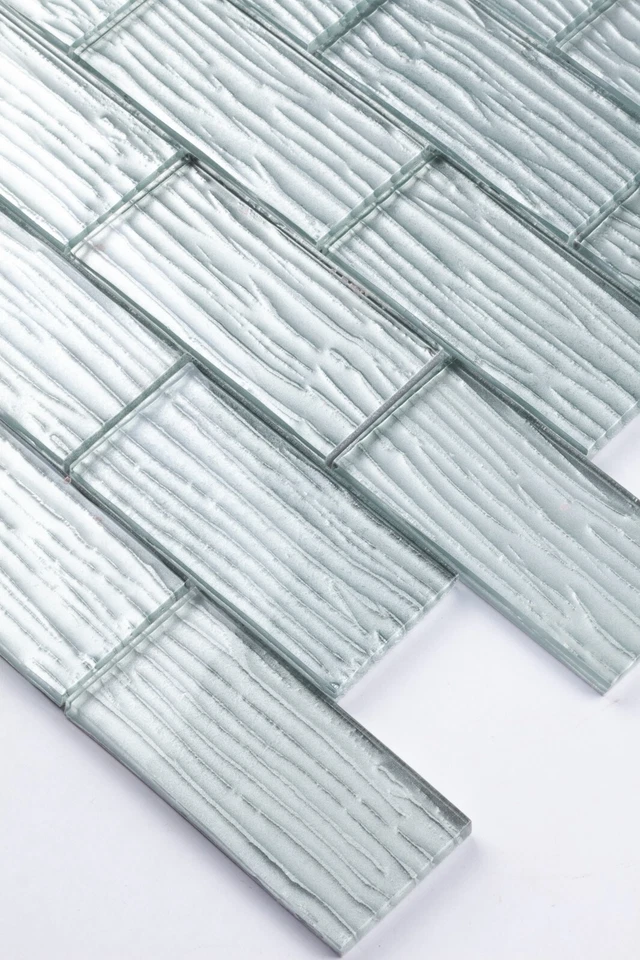 Azulejo decorativo de metro de vidrio con patrón de grano de madera 2x4 para pared cocina baño Foto 2 de 4