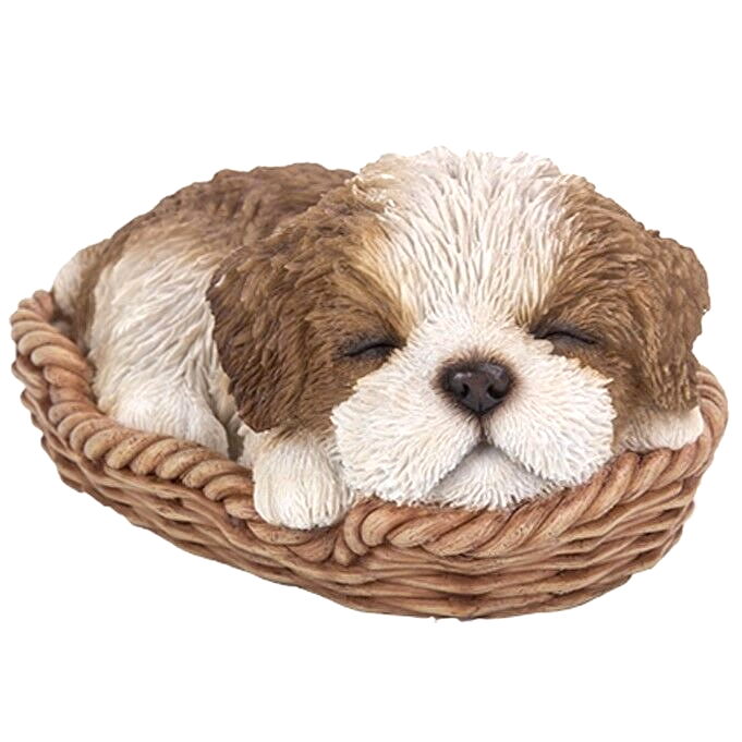 ✿ New PACIFIC GIFTWARE Wicker Basket Dog Figurine SHIH TZU Sleeping Bed Puppy