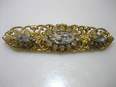 VINTAGE MIRIAM HASKELL MARQUIS RHINESTONE FILIGREE BAR BROOCH