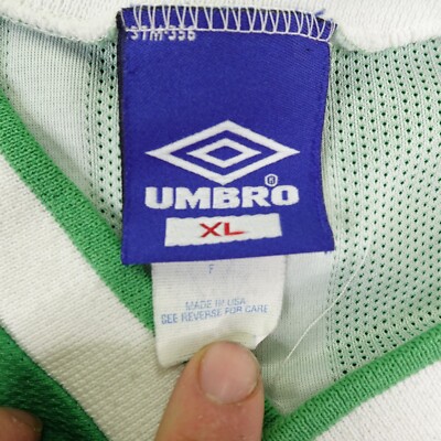 Vintage Umbro Shirt Mens XL Green White V Neck Soccer Jersey Made