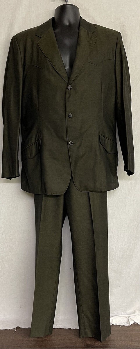 VTG CARL GROSS Denver Green Wool WESTERN Yoke 2-pc SUIT 46R 36x30 