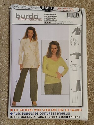 Burda 8653 Wrap Jacket Pullover Top and Pants Misses Size 8 18 Sewing Pattern FF