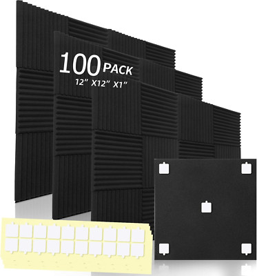 100 Pack High Density Acoustic Foam Panels - Soundproof & Sound Absorbing