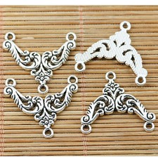 20pcs tibetan silver color flower plant 1-2holes connector EF1425