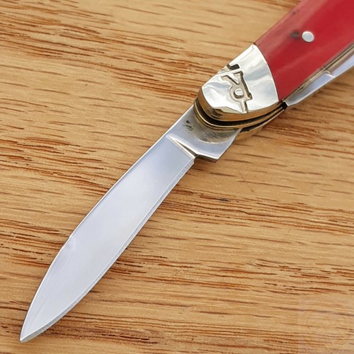 Rough Ryder Peanut Pocket Knife Stainless Steel Blades Red Smooth Bone Handle - Picture 6 of 12