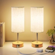 Set of 2 Touch Control Bedside Table Lamps w/ USB A+C Outlet Dimmable Desk Lamp