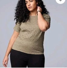 Women's New XL Simply Vera Wang Army Green Textured Short Sleeve Top Shirt