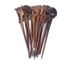 Lot of 10 Hair Sticks Handcrafted Indonesian Dolphin Design Wood Hair Sticks