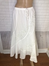 Vintage 80s Metro Wear White Cotton Maxi Skirt SZ L Embroidered