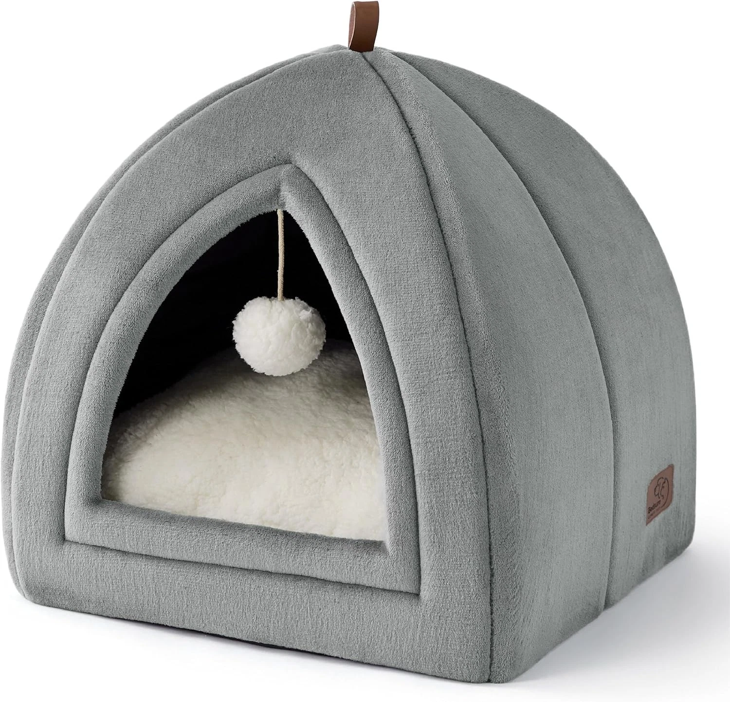 Bedsure Grey Cat Cave Bed Indoor Hooded Igloo House 40x40x40cm Foldable Pet Bed