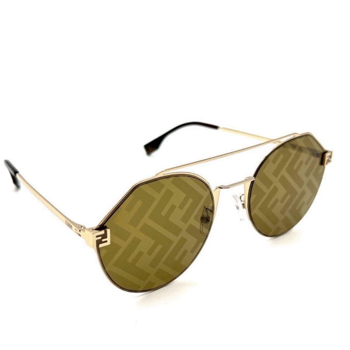 FENDI Zucca Sunglasses FF Logo Brown Gold 55mm Womens Unisex