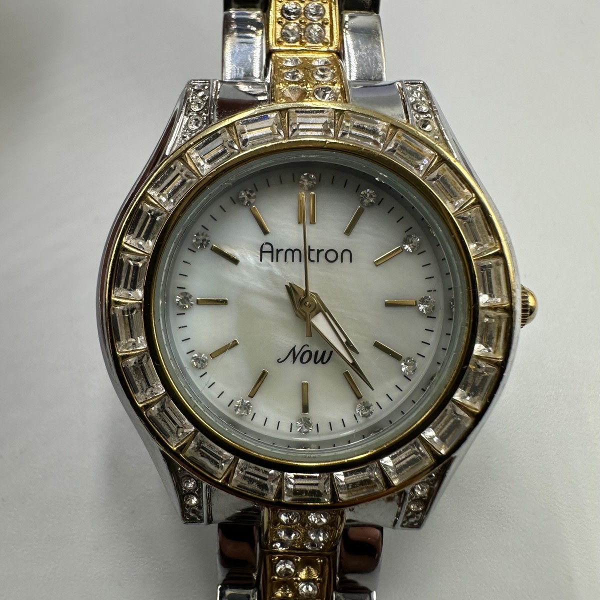 Armitron Watch Women Silver Gold Two Tone Mother of Pearl Dial New