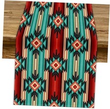 Navajo Western Table Runner, Colorful Watercolor Green W13"x L120" Western-4
