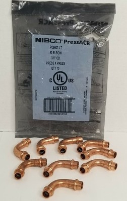 9 Nibco PC9607-LT 3/8'' OD PRESS 90 ELBOW Press Fittings PressACR Copper HVAC