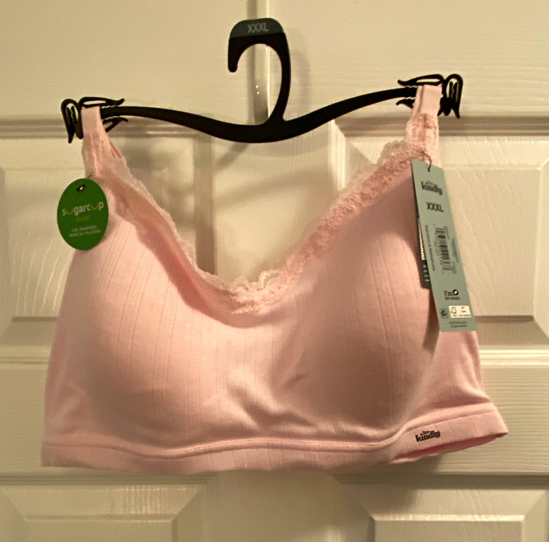 Kindly Simply Kindly Wireless Ribbed Lace Trim Pullover Bralette Pink XXXL