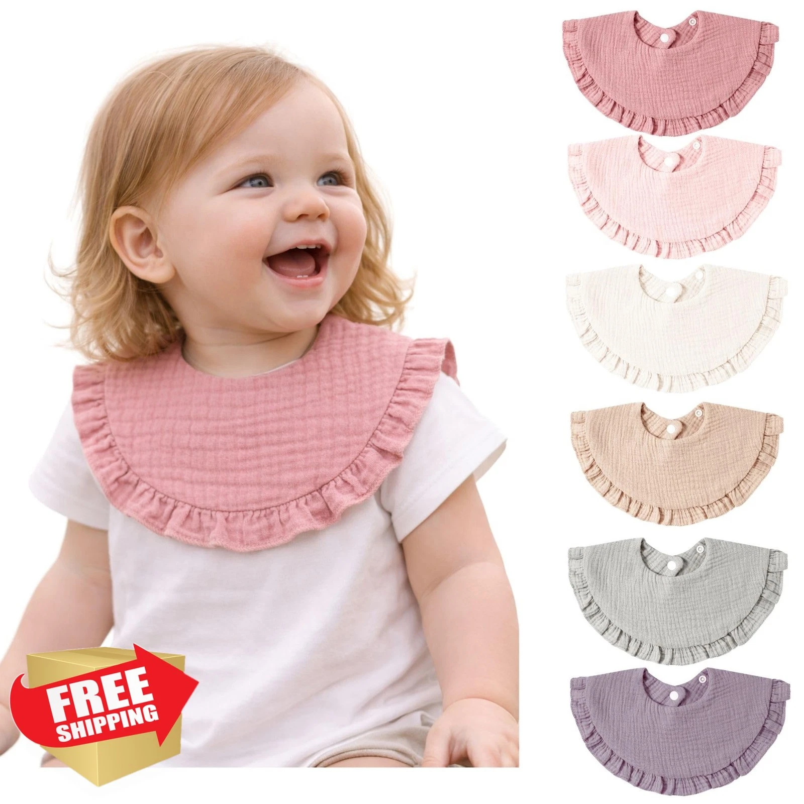 JumiLux Cotton Muslin Bibs Soft Tone 6 Pack