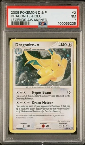 PSA 7 NM Dragonite 2/146 Holo Rare Pokemon D&P Legends Awakened Beautiful