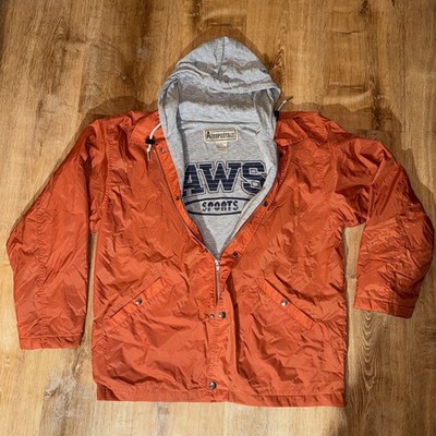 VTG Aeropostale Sports Anorak Wind Jacket L Orange Full-Zip Snap Button Hoodie L