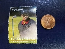 Tiger Woods PGA Golf Golfer Turkmenistan Perforated Stamp (c)