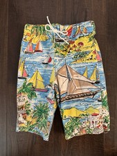 Vintage MCM Baby Blue Sailboats Milton Swim Trunks Toddler Bathing Suit Shorts