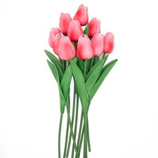 Pink Flowers Fake Tulips Artificial Flowers, 13 Inch Real Touch Tulip PU Flow...