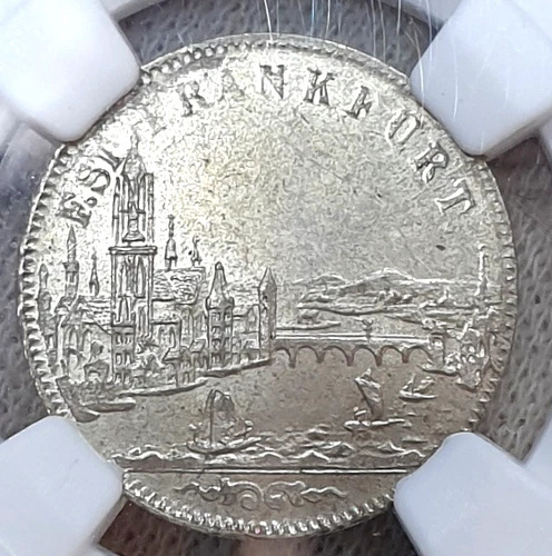 NGC MS 63+ Frankfurt 6 Kreuzer 1854 Unc Silver Coin City View Germany Luster