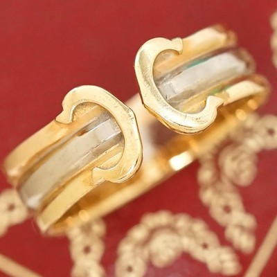 Cartier Double C 2C Tri-Color Ring size US6.25 EU54 18 Yellow Gold 750 Auth