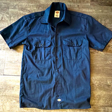 Dickies Men s S Blue Short Sleeve Button Front Twill Work Shirt Cotton