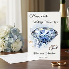 Personalised 60th Diamond Wedding Anniversary Card For Couple , Husband , Wife