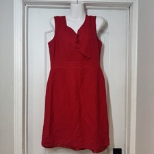 Tahari Arthur S. Levine Midi Dress Sz 10 Red Linen Blend Lined Ruffle Sleeveless