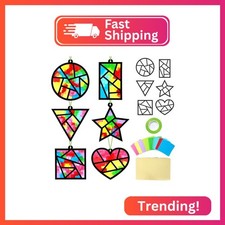 Qyeahkj 36 Set Geometric Shapes Suncatcher Crafts for DIY Star Window Tissue Pap