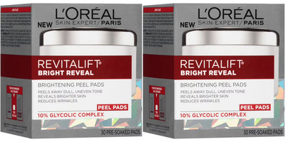 L'Oreal Revitalift Bright Reveal Brightening Peel Pads 30 ct Skin Care 2 Pack