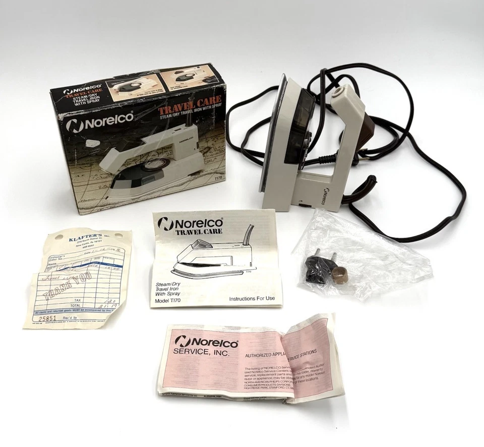 Plancha de vapor de viaje Norelco TI-70 120/240v de colección en caja con recibo original probado Foto 2 de 4