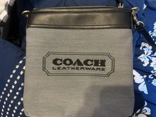 Coach Gray Black Logo Crossbody Bag Adjustable Detachable Strap Gold Hardware