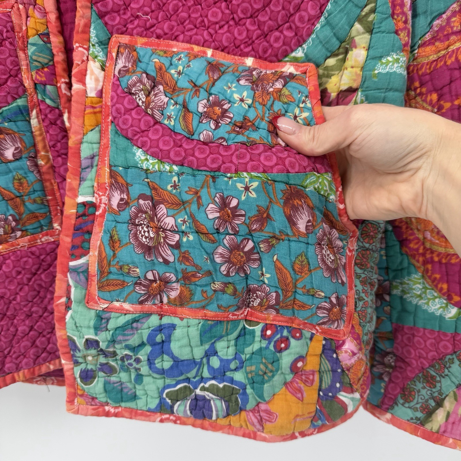 Pink Handmade Quilted Patchwork Jacket Womens Lar… - image 4