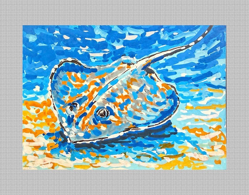 Original Sting Ray ACEO –Acrylic Mini Art Card, ocean Scene-collectible - OOAK