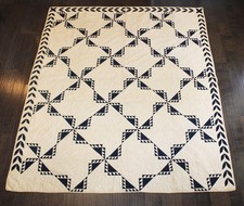 Antique Handmade Quilt Indigo Blue and White Flying Geese Pattern Stitched