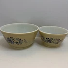 Vintage PYREX HOMESTEAD Nesting Mixing Bowls Set 2 BLUE and TAN 401 & 402 EUC