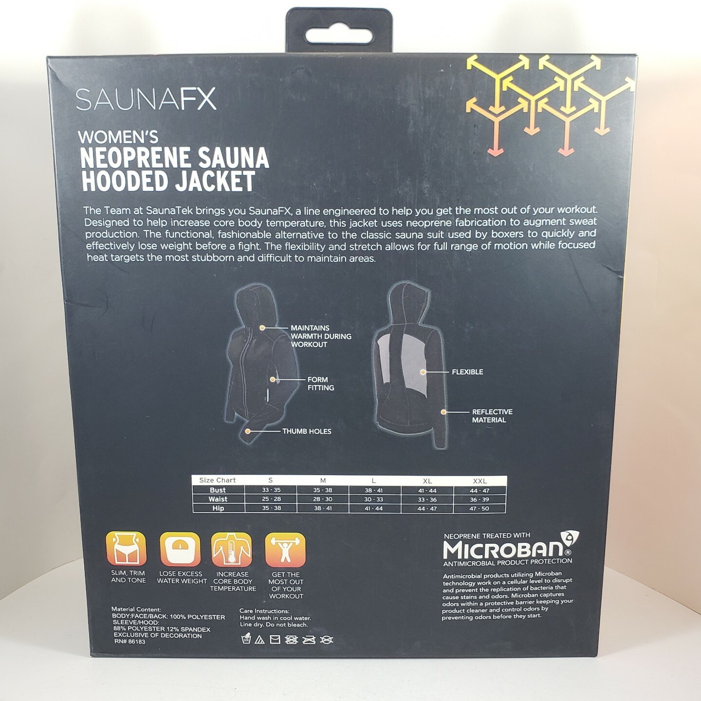 SAUNAFX Women's XXLARGE Neoprene Sauna Hooded Workout Jacket Black, 2XL