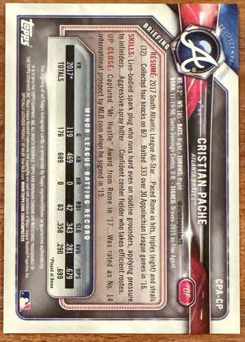 2018 Bowman Chrome Prospect 1st Auto Cristian Pache #CPA-CP | Braves | Marlins - Picture 2 of 2